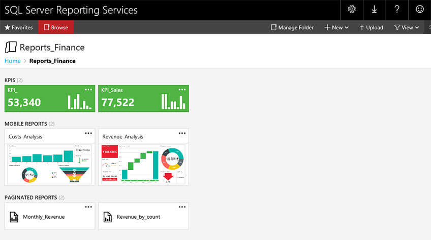 Portail Web Reporting Services 2016