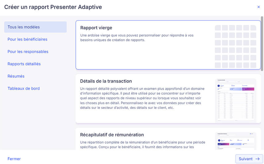 Les rapports dans l'outil de rémunération variable Varicent